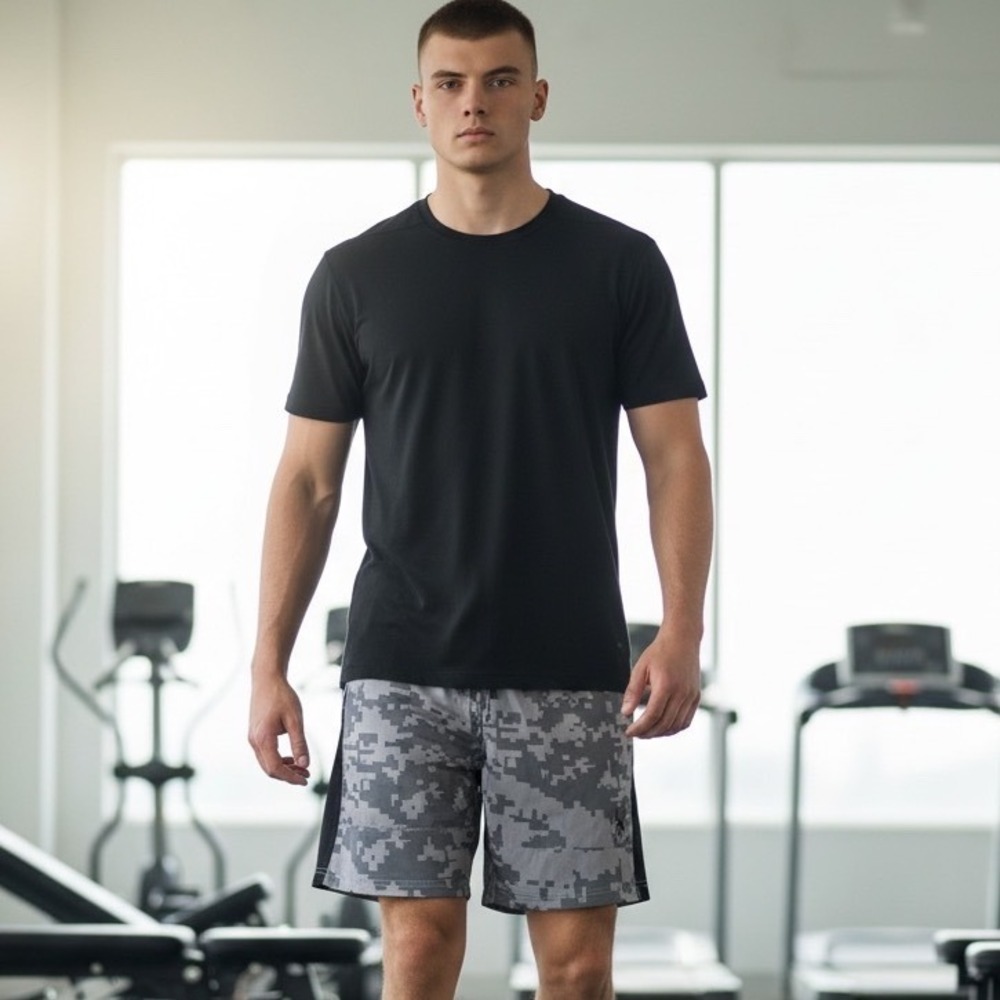 Spyder Active Mens Digital Camo Athletic Shorts Grey Black Mesh Size‎ Medium
